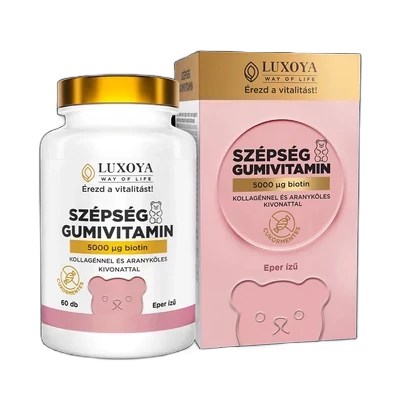 SZÉPSÉG GUMIVITAMIN – BIOTINNAL, KOLLAGÉNNEL ÉS ARANYKÖLES KIVONATTAL - Eper ízű - 60db