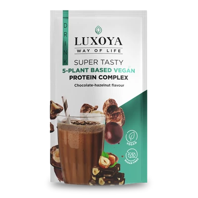 5 féle növényi fehérjeforrást tartalmazó vegán fehérje italpor 30g - Csokoládé-mogyoró ízű